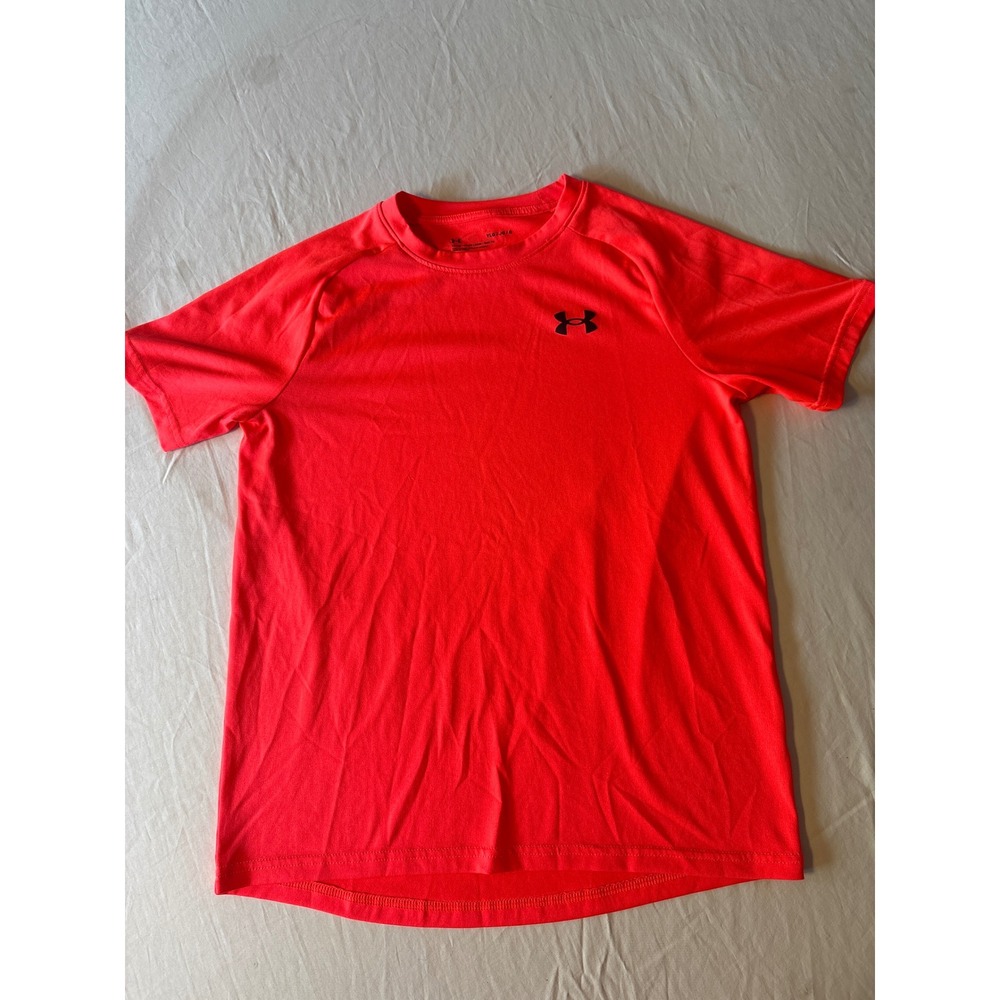 Under Armour T-Shirt Kids Large L Neon Red Excellent Short Sleeve Activewear Tee
